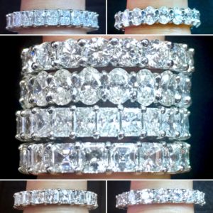 Handmade Platinum Diamond Eternity Bands in Radiant, Oval, Round, and Asscher Cuts