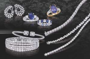 Diamond Tennis Bracelets, Cuff Bracelets and Earrings with Diamond and Sapphire Rings