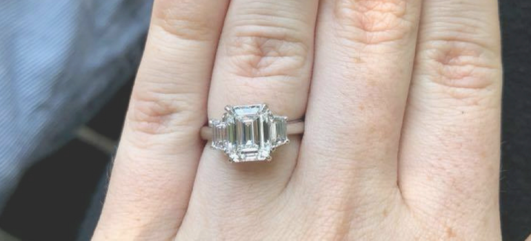 3 Stone Emerald Cut Engagement Ring in White Gold